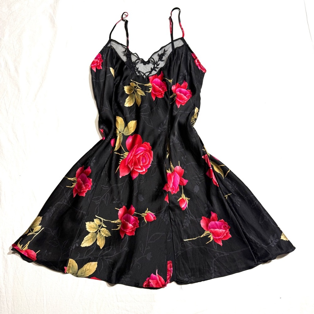 Victoria's Secret Vintage Silk Chemise Floral Slip Dress Lace Nightgown Fairy